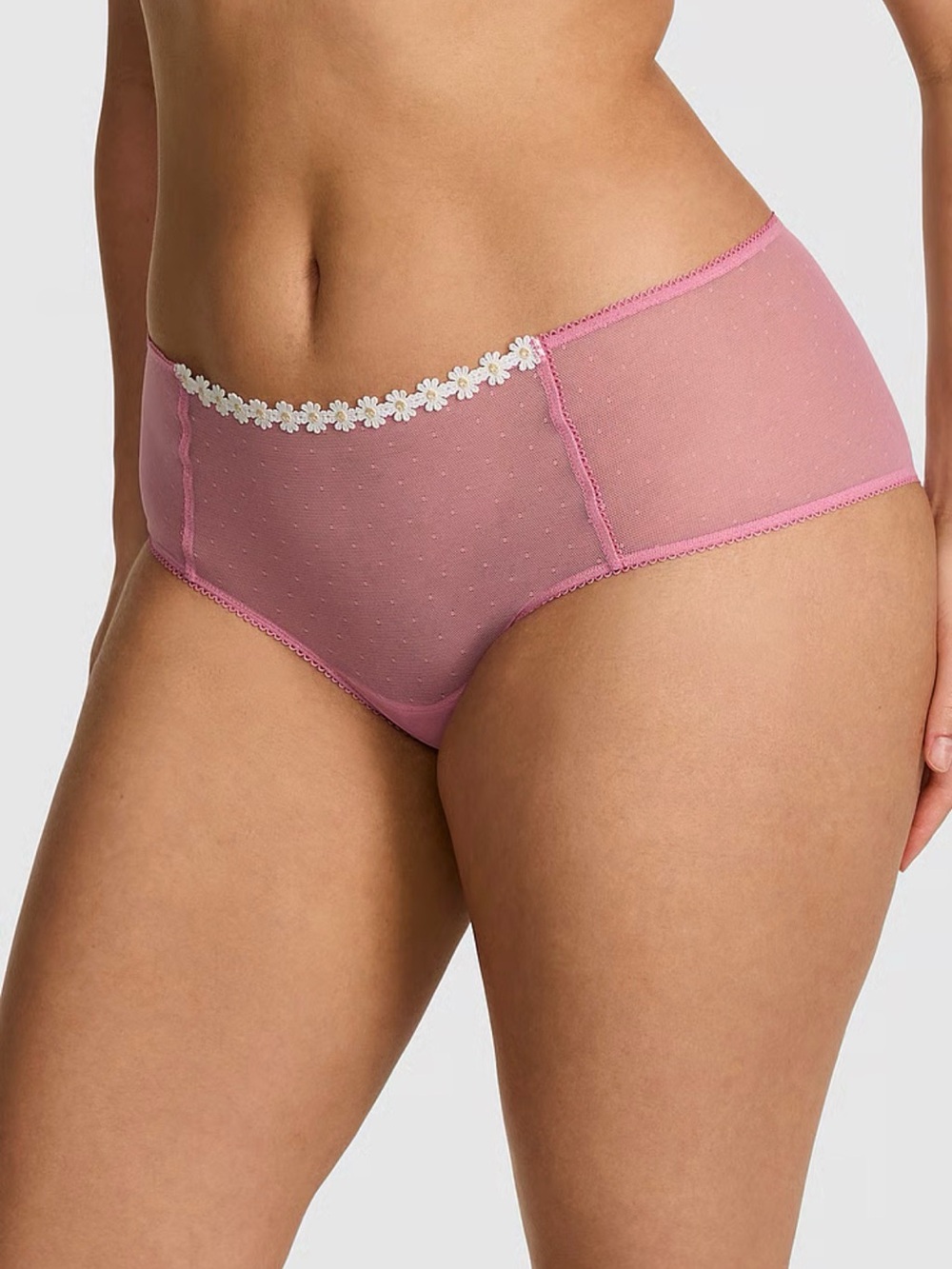PINK Victoria's Secret Pink Sheer Dot High-Waist Briefs with White Daisy Trim